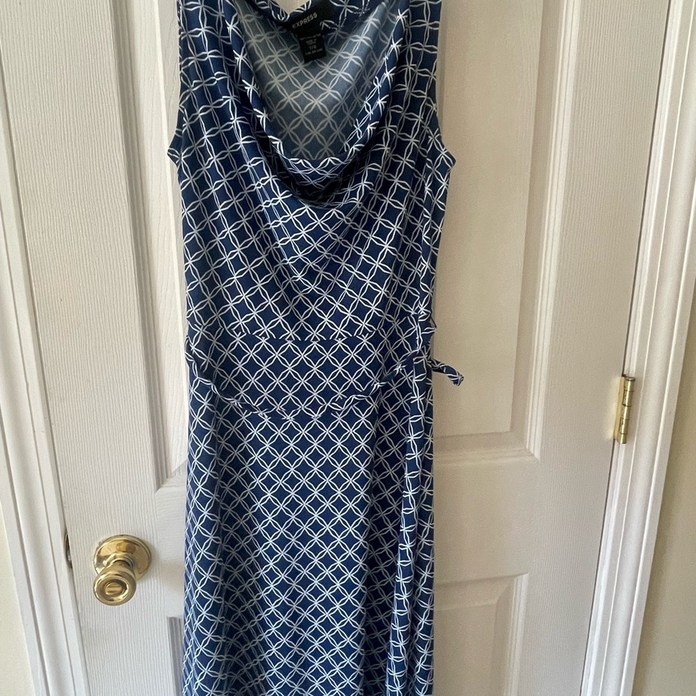 Express Navy and White Geometric Midi Dress